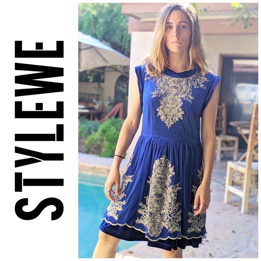 StyleWe Viva Vena Embroidered Velvet Mini Dress